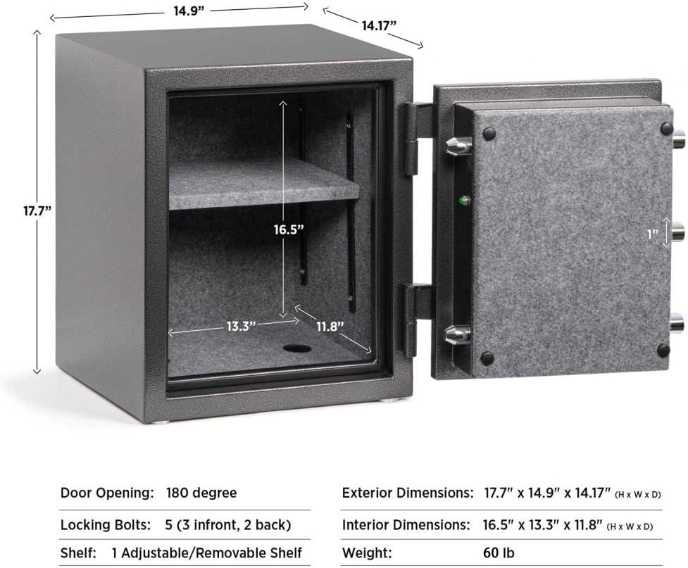 1200°F Fireproof and Waterproof Digital Safe Box, Digital Fire Proof Safe with 3 Spoke Detachable Handle, Personal Safe for Home Office Money Gun (2.16Cubic Feet Black)