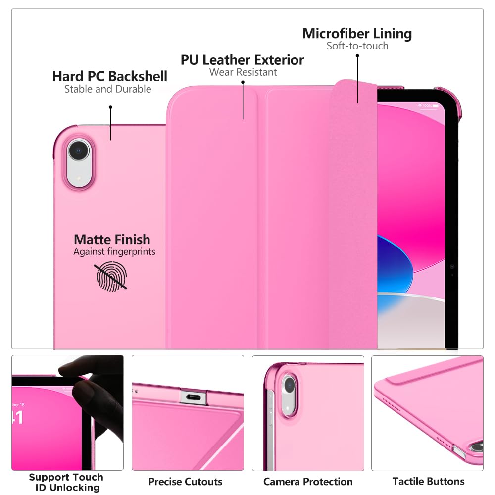 MoKo Cover Custodia iPad (A16) 11a Generazione 2025 /iPad 10a Generazione 2022, Cover Custodia Protettiva per Supporto Ultrasottile con Copertura Posteriore Traslucida in PC Rigido, Colore Peonia