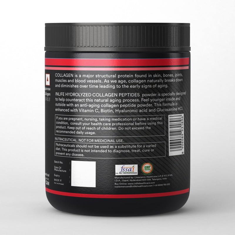 Image of INLIFE Japanese Collagen Powder | Hydrolyzed Collagen with Biotin & Hyaluronic Acid |With Clinically Proven Ingredients (Strawberry, 200g)