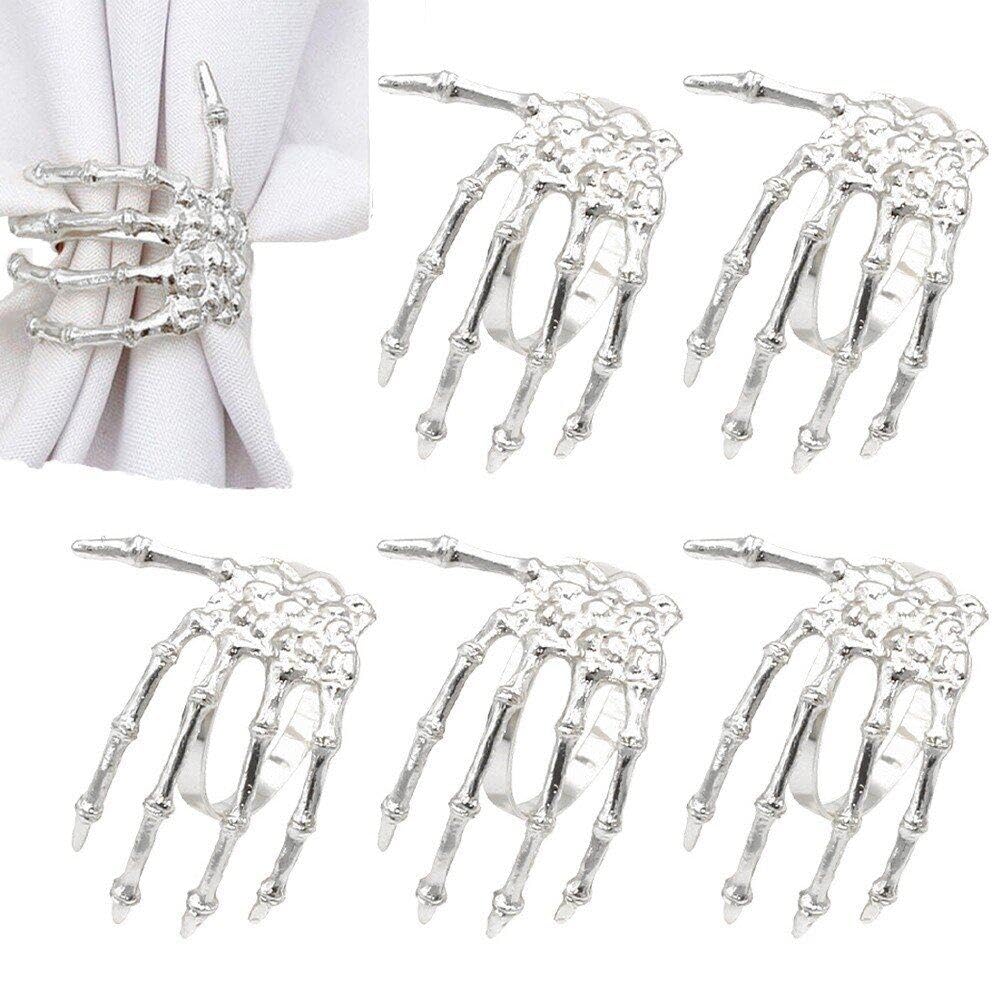 Dinntty Halloween Napkin Rings 6pcs Skeleton Hand Napkin Rings Gothic Napkin Buckles for Dining Table Decoration