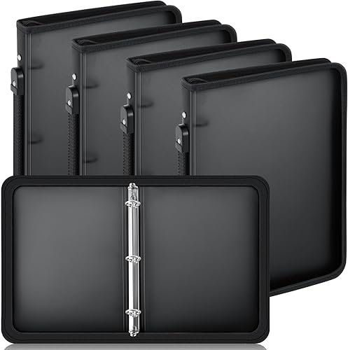 Teling 4 carpetas con cremallera con 3 anillos con cremallera de 1.5 pulgadas, carpeta organizadora de archivos de plástico transparente recargable