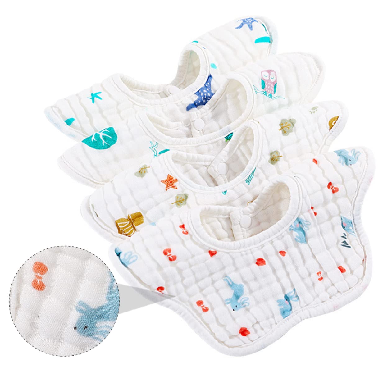 Abaodam 8pezzi Bavaglini Per Morbidi e Assorbenti Design Cartoon Per Evitare Macchie Saliva e Casual