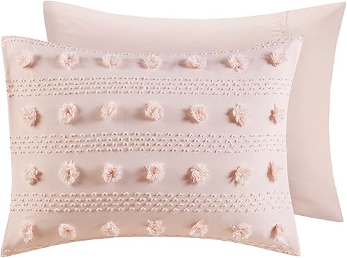 Miniatura 4 de Intelligent Design Lucy - Juego de edredón texturizado de jacquard recortado con detalles de pompones, alternativa moderna al plumón, ropa de cama