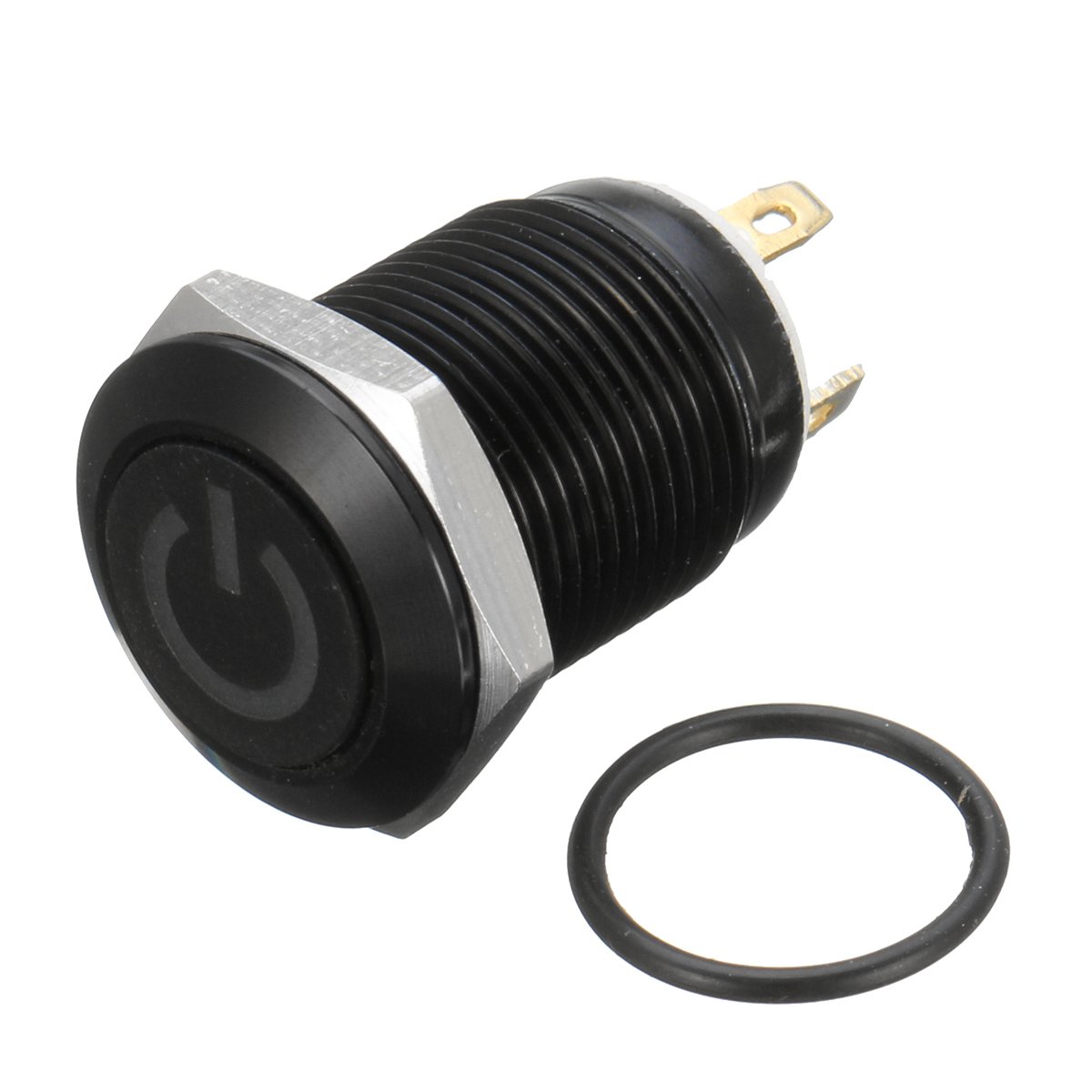 Pulsante Metallico Impermeabile 12V Con LED - 4 Pin 12mm - Interruttore Momentaneo Nero