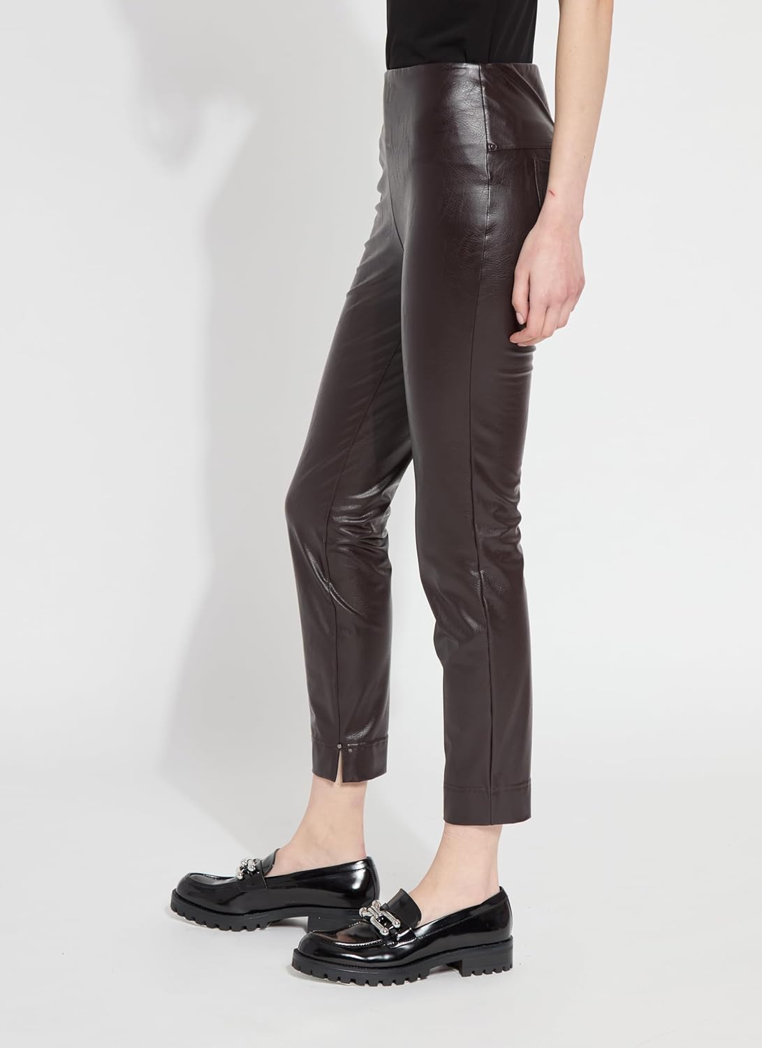 Lyssé Katherine High Waisted Faux Leather Pants for Women – Stretch Vegan Pleather Skinny Cropped Pants with Ankle Slits - Image 3