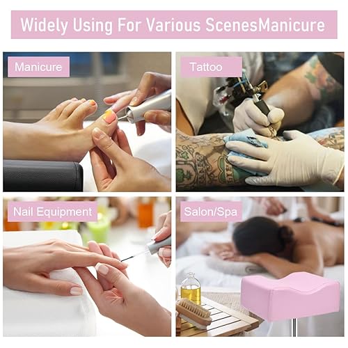 Miniatura 13 de Taburete de pedicura de altura ajustable con cojín suave, reposapiés antideslizante para salón de belleza, spa y belleza, color blanco