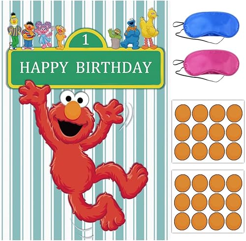 Miniatura 1 de Seasme Friends Street Party Supplies - Decoración para fiesta de cumpleaños con pin the nose on ELMO, juego de pines de fiesta de cumpleaños de