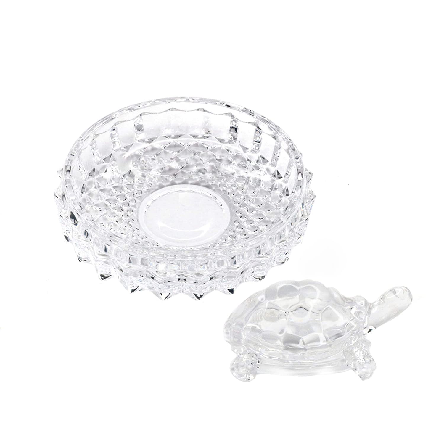 Vastu Feng Shui Crystal Glass Pot with Tortoise, Turtle For Showpiece Gift 2 pcs-Silver