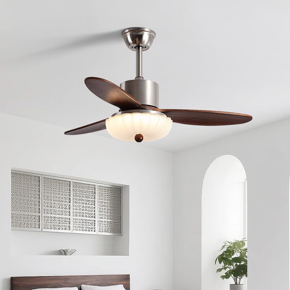 Flush Mount Ceiling Fans With Light With 3 ABS Blades Ceiling Pendant Lights Remote Control Dimmable LED Fans Lamps 6-Speed Reversible Ceiling Fan For Bedroom Kitchen Farmhouse Quiet Ceiling Fans Lamp