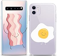 Vista 6 de Matching Couple Cases Compatible for Google Pixel 9 8 Pro 7a 7 Pro 6 Pro 6a 6 5a 5 XL 4a 5G XL 4a Clear Kawaii Egg Bacon Crystal Food Present Soul