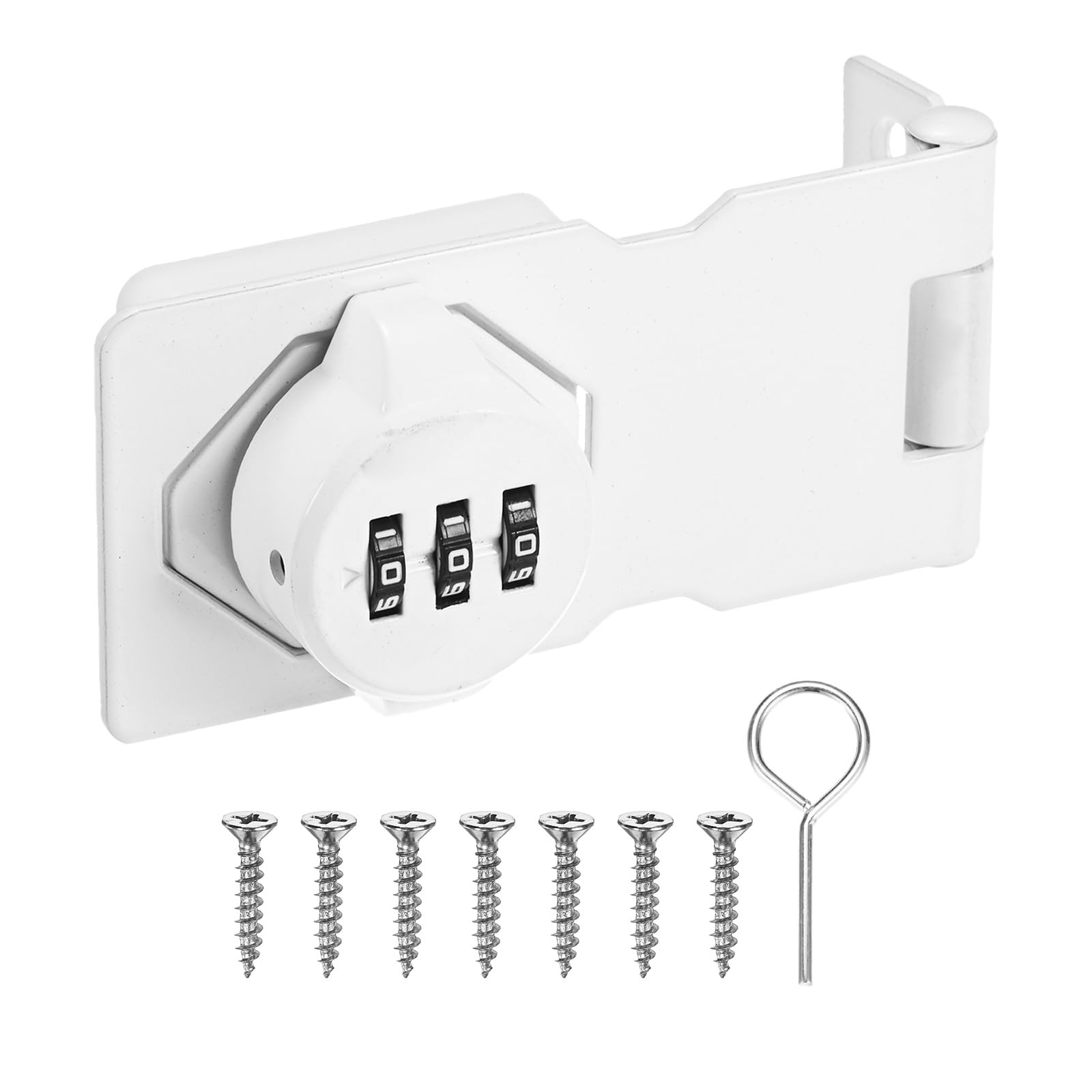 M METERXITY Keyless Combination Lock, 3.7" Zinc Alloy Mechanical Password Twist Knob Hasp Locks Latch, 90/180 Degree Barn Door Lock for Cabinet/Closet/Garage/Drawers/Garden/Bathroom [White]