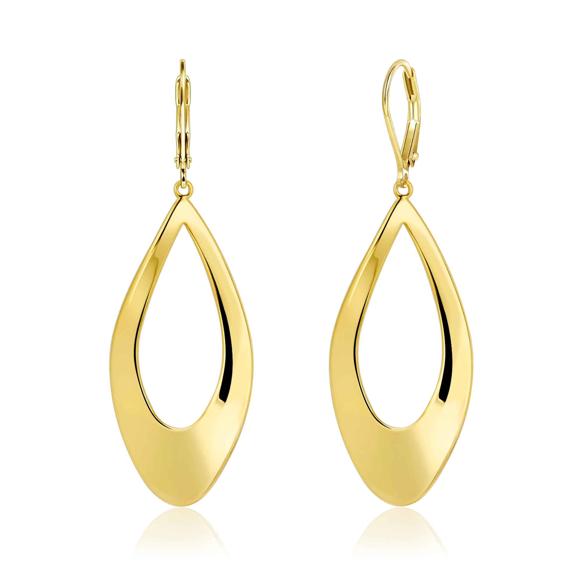 925 Sterling Silver Dangle Earrings for Women, Twist Teardrop Dangling Leverback Earrings, 14K Gold Plated Hypoallergenic Dangly Drop Earings for Women Trendy Jewelry Gifts