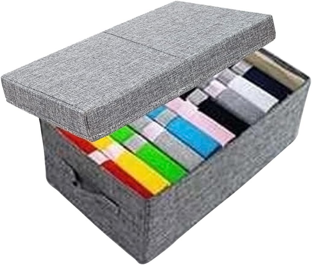 Generic Foldable Underbed Storage Box with Lid - Clothes, Shoes, and Cosmetic Organizer - Washable Closet Wardrobe Storage Bag(Gray,Large)