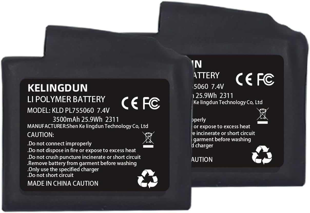 2pcs 7.4V 3500mAh Lithium Polymer Batteries.Rechargeable Li-Polymer Batteries for Heated Gloves, Socks,and Jackets, Ideal for Skiing,Fishing,and Winter Sports. Female DC Jack Compatibility.