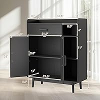 Vista 3 de Giantex Gabinete de Almacenamiento de Piso, Armario Independiente con 1 Cajón, 2 Puertas, 3 Estantes, 4 Patas de Madera de Caucho, Aparador, Unidad
