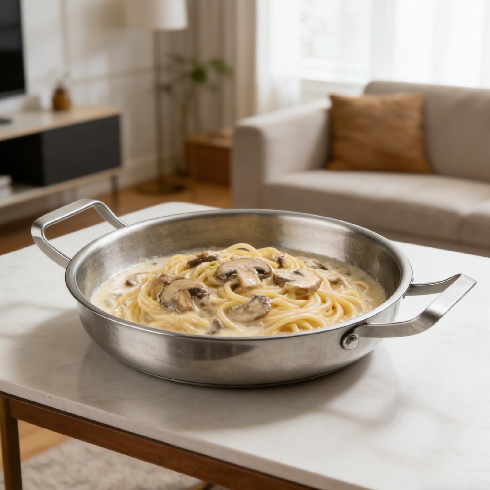 Padella in acciaio inox martellato titanio 32 Cm, Padella a tre strati induzione, senza rivestimento antiaderente naturale, friggere saltare stufare a vapore, coperchio vetro 2 maniglie