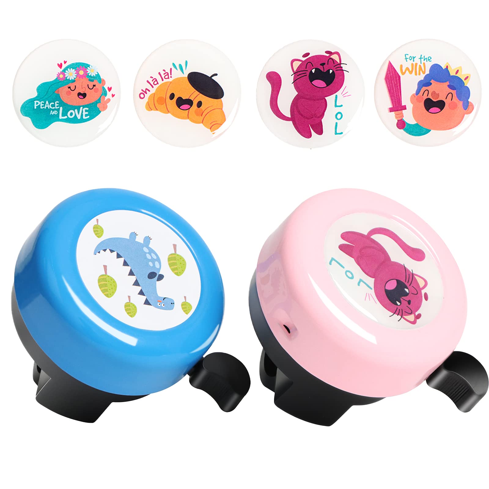 Foseal Kids Bike Bell, 2 Pack Bicycle Bell with Loud Crisp Clear Sound, Toddler Bike Bells with 4 Pcs Sticker for Girls, Boys