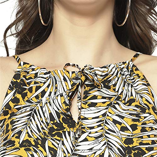 Image of SERA Black Halter Neck Printed Polyester Casual Jumpsuit