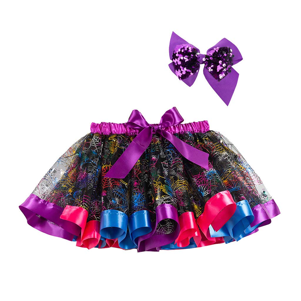 Girls Rainbow Flower Tulle Skirt Toddler Tutu Skirt with Hairbow Ballet Skirt Halloween Party (Multicolor, 5-8 Years)