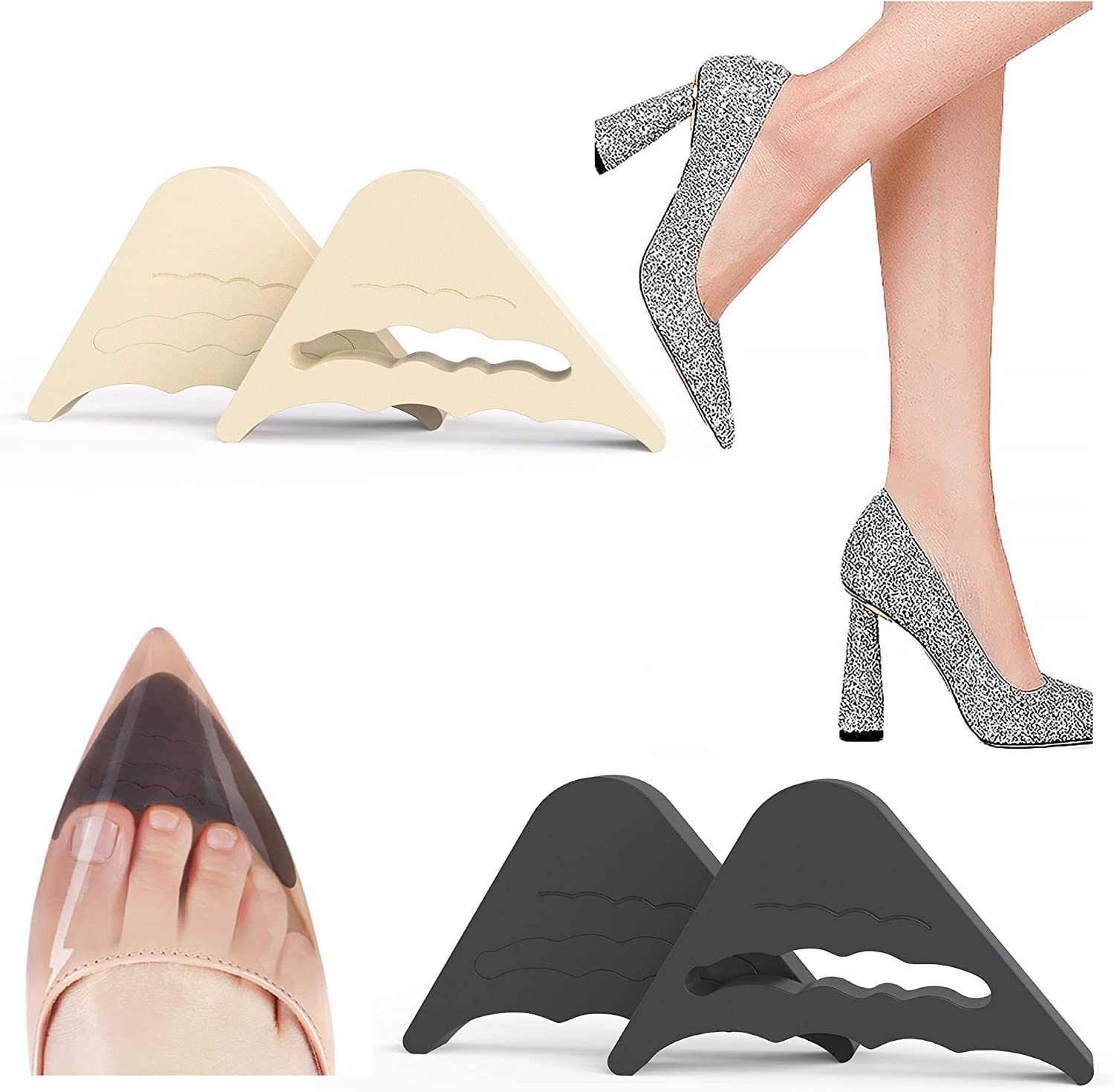 VIHM 2 pair Front Heel Liner - Women High Heel Half Forefoot Insert Toe Filler Inserts Adjustable Toe Plug Reusable Shoe Filler for Too Big Shoes for Unisex Pumps Flats Sneakers