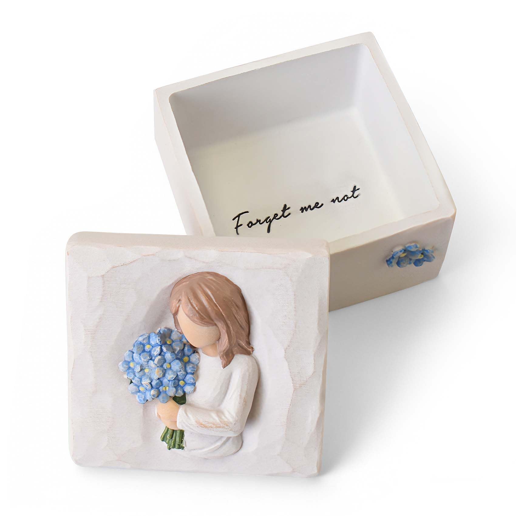 FVFVAHO Forget Me Not Keepsake Box, Sympathy Bereavement Gifts for Loss of Loved One, Miscarriage Gifts for Mothers, Sculpted Hand-Painted Statue Memory Box for Home Decor Ornament