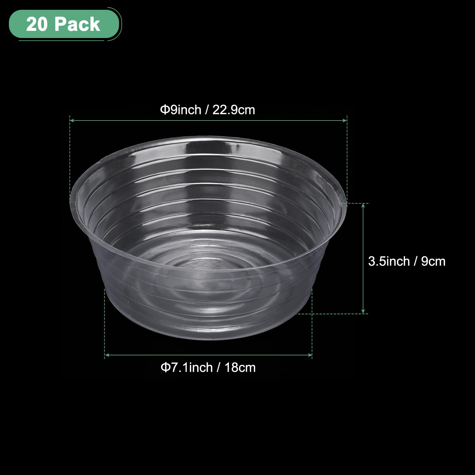 M METERXITY 20-Pack Plastic Plant Saucer, 9 Inch Clear Thin Plant Saucer Drip Tray for Indoor/Outdoor, Planter Liners Nursery Pots - Image 3