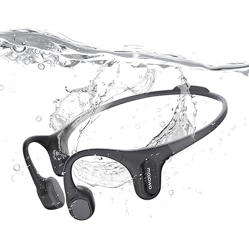 mojawa Run Plus Bone Conduction Headphones, IP68 Waterproof Swimming Headphones, Open Ear Bluetooth Headphones with Mic and 32GB MP3, Wireless Sports Headphone for Running, Swimming, Cycling, Black