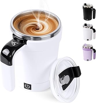 Self Stirring Coffee Mug, 2026 New Automatic Magnetic Stirring Coffee Mug with Temperature Display,Detachable Base Self-Stirring Mug, Smart Mixing Cup for Coffee, Chocolate, Milk,TeaWhite