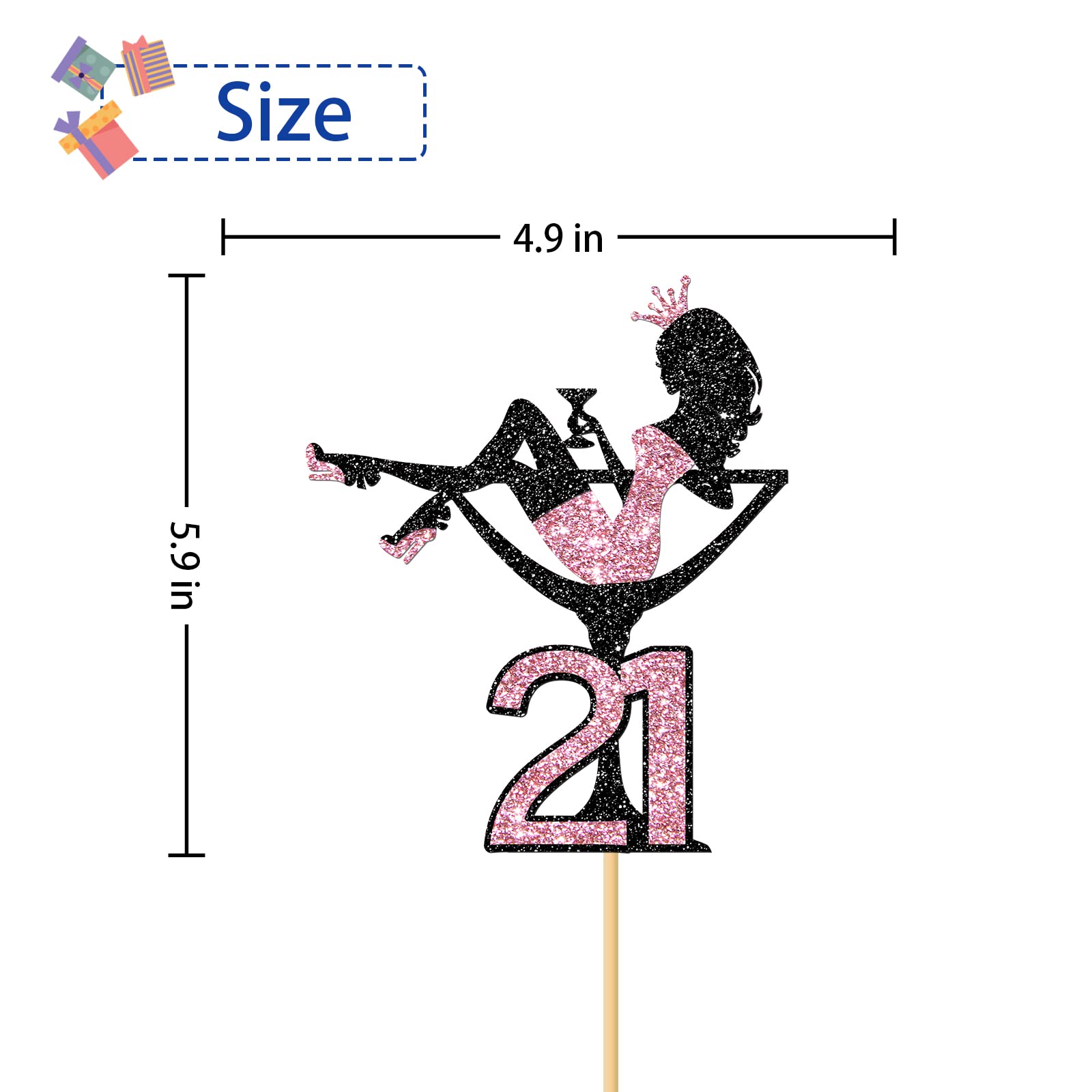 21st Birthday Cake Topper - Sitting Girl With High Heel Glitter Design, Rose Gold