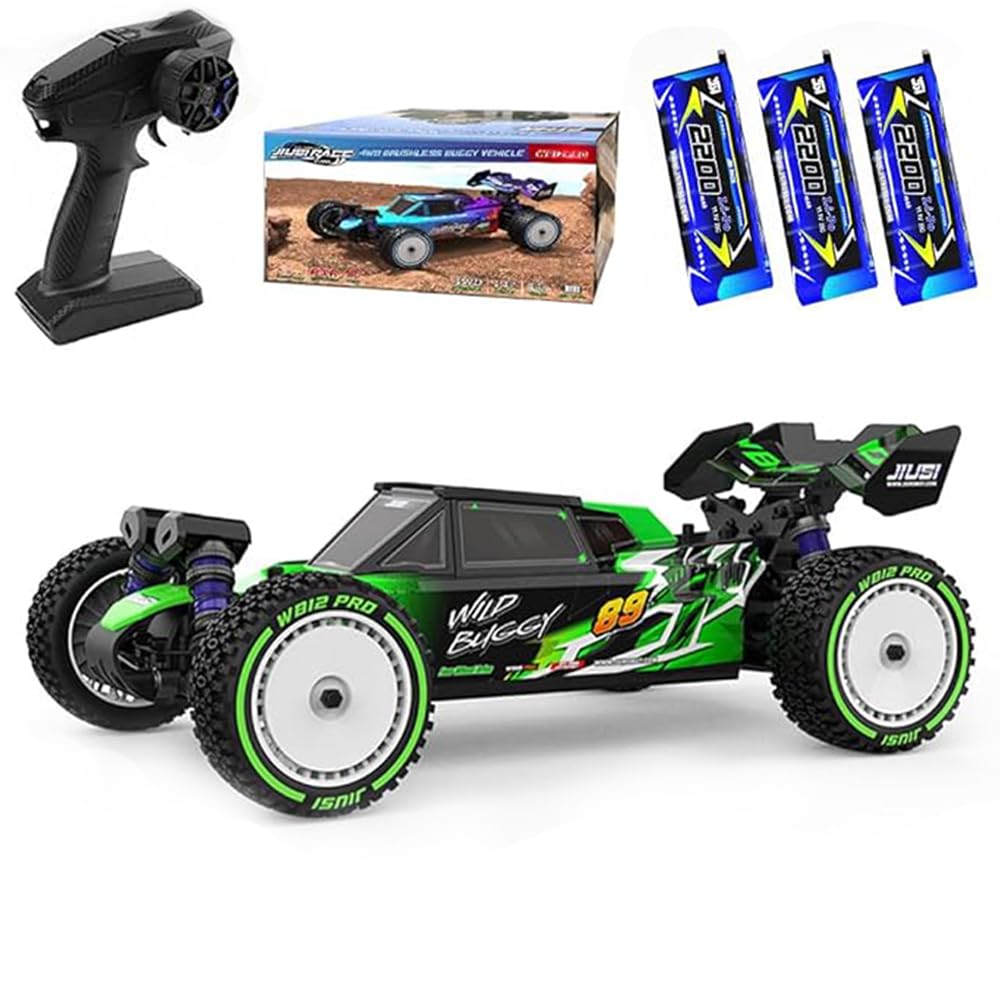 Coche teledirigido sin escobillas, 100 km/h, 1:12 resistente al agua, 2,4 GHz, todo terreno RC Buggy para adultos, 4 WD de alta velocidad Offroad RC Monster Truck, 3 pilas (verde)