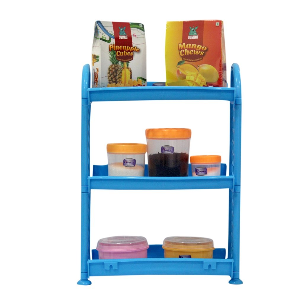 HANBAO 3 Rack Multiutility Plastic Shelf, Kitchen/Bathroom Storage Organizer for Medicines, Vegetables, Fruits, Accessories, Iceblue Color, 31 * 20.5 * 41cm (When Assembled)