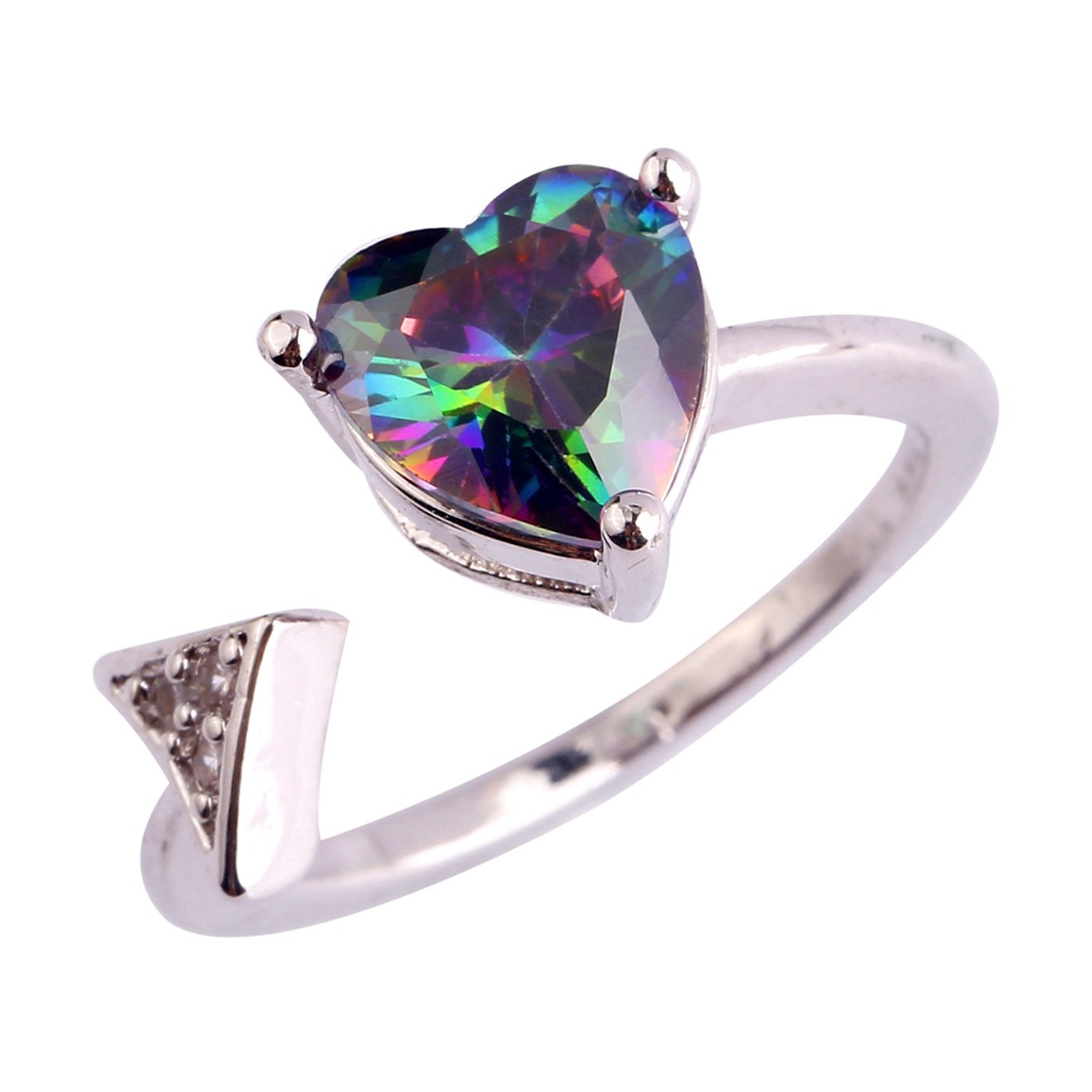 Emsione 925 Silver Plated Created Rainbow Topaz Open Womens Ring