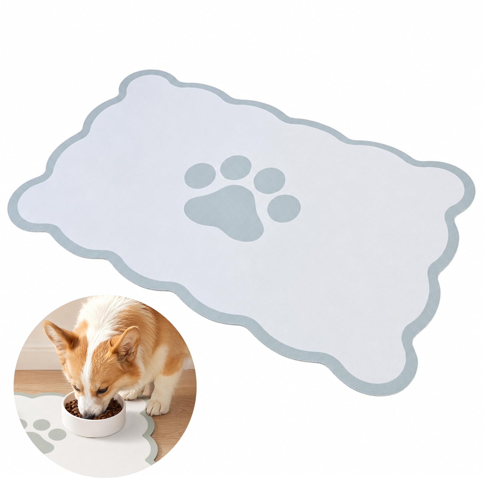Solvio Absorbent Pet Feeding Mat, Scalloped Quick Dry Pad for Dog Cat Bowls