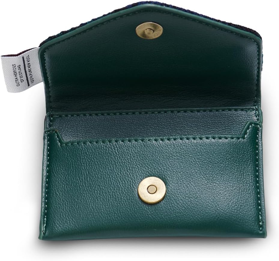 Islander The Card Wallet - Made of Microfibre Leather & Harris Tweed, 4.33’ L x 2.75’ (Black Watch)