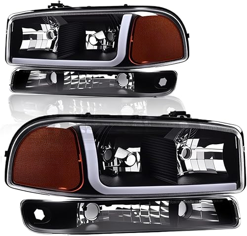 Vista 35 de PIT66 Conjunto de faros delanteros LED DRL BAR compatible con GMC Sierra 1999-2007 /Sierra 2500/99-06 GMC Yukon 1999-2004, accesorios de luces