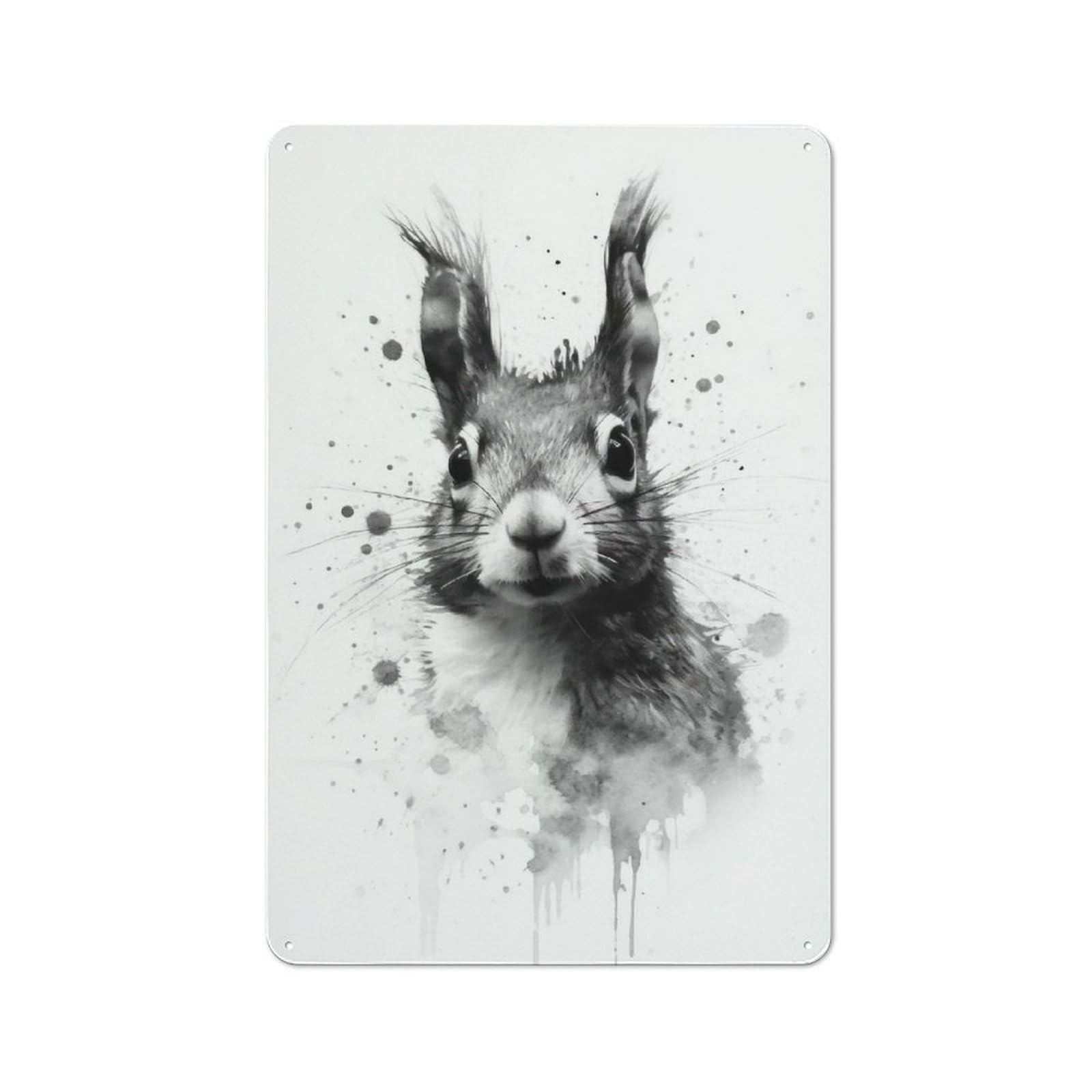 Junmoney Squirrel Beauty Watercolor Vintage Tin Wall Plaque 30X20cm For Hallway Wall, For Kitchen, Dining Room And Home Bar Wall Decor