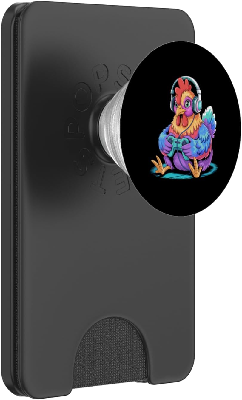 Colorful Chicken Gaming with Headphones Controller Gamer PopSockets PopWallet for MagSafe