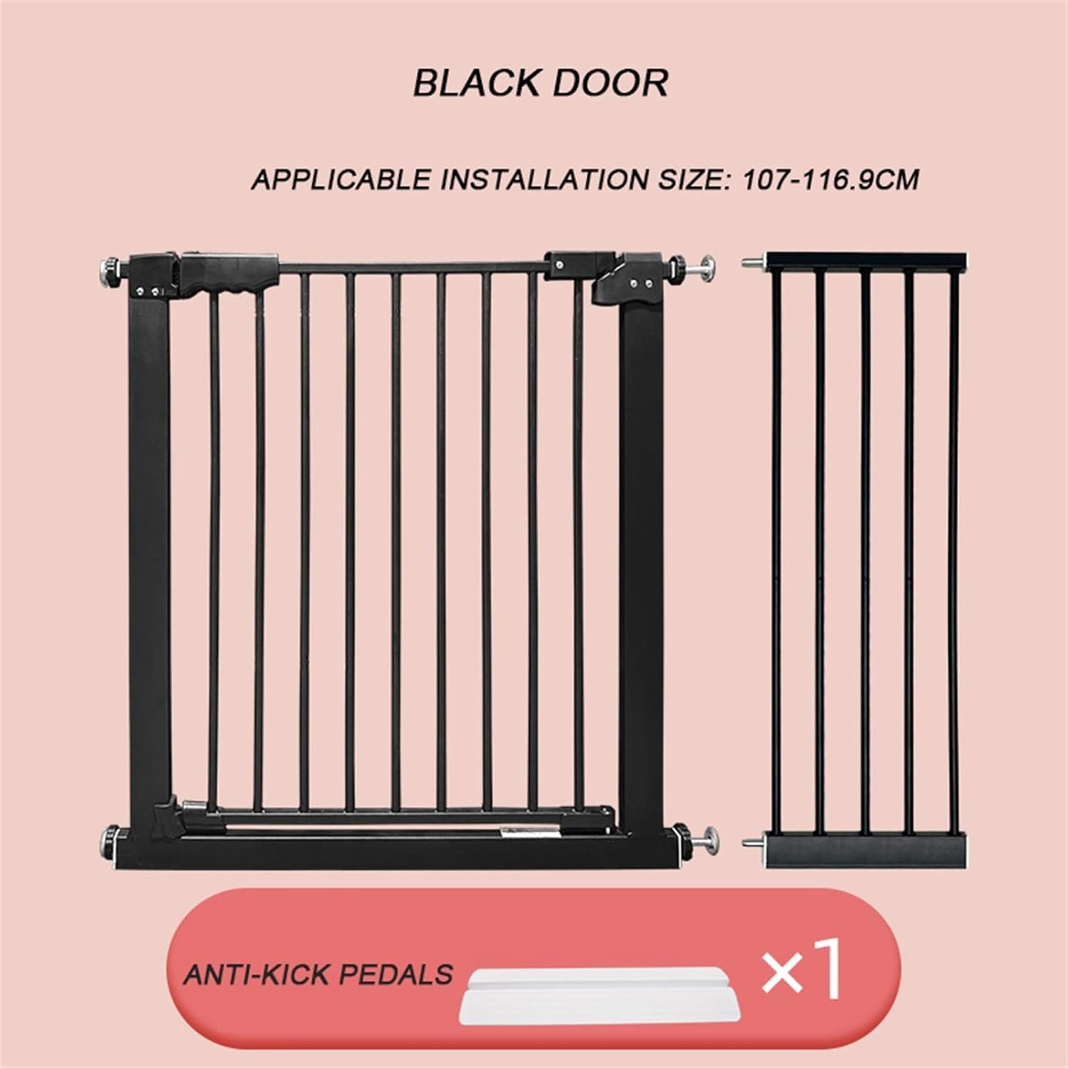 JIAYING Safety Gate for Pets, Extra Wide 77-166.9 cm, Dog Gate, Durable Child Safety Gate, Anywhere in the Home, from Stairs, Bedroom, Kitchen (Colour : Black, Size : 107-116.9 cm)