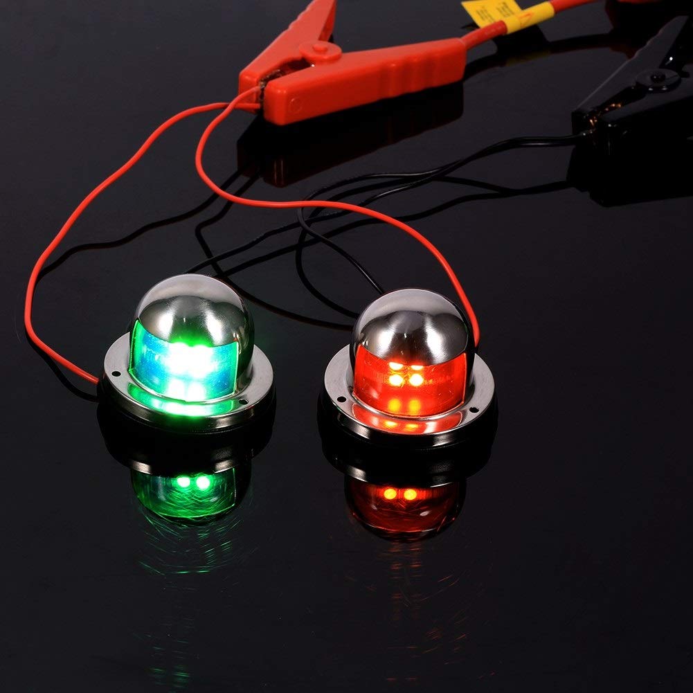 Feux de Navigation de Bateau, 2 Pièces 12V Acier Inoxydable Rouge et Vert LED Lampe de Navigation Marine Feu de Signalisation Étanche Accessoire de Yacht