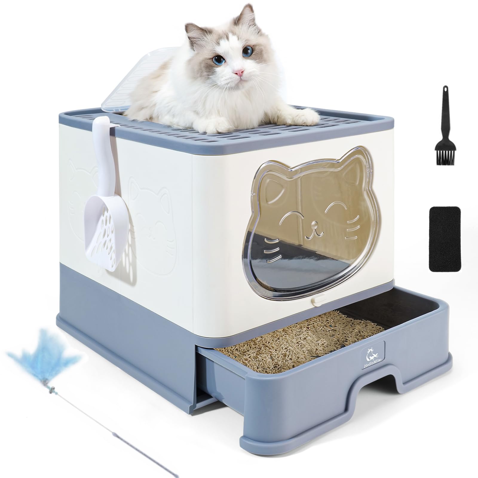 (Similarly)Fully Enclosed Cat Litter Box with Lid, Foldable Extra Large Cat Toilet, Drawer Type Cat Litter Tray with Plastic Scoop, Suitable for Cats Under 17.6Ib(8kg)