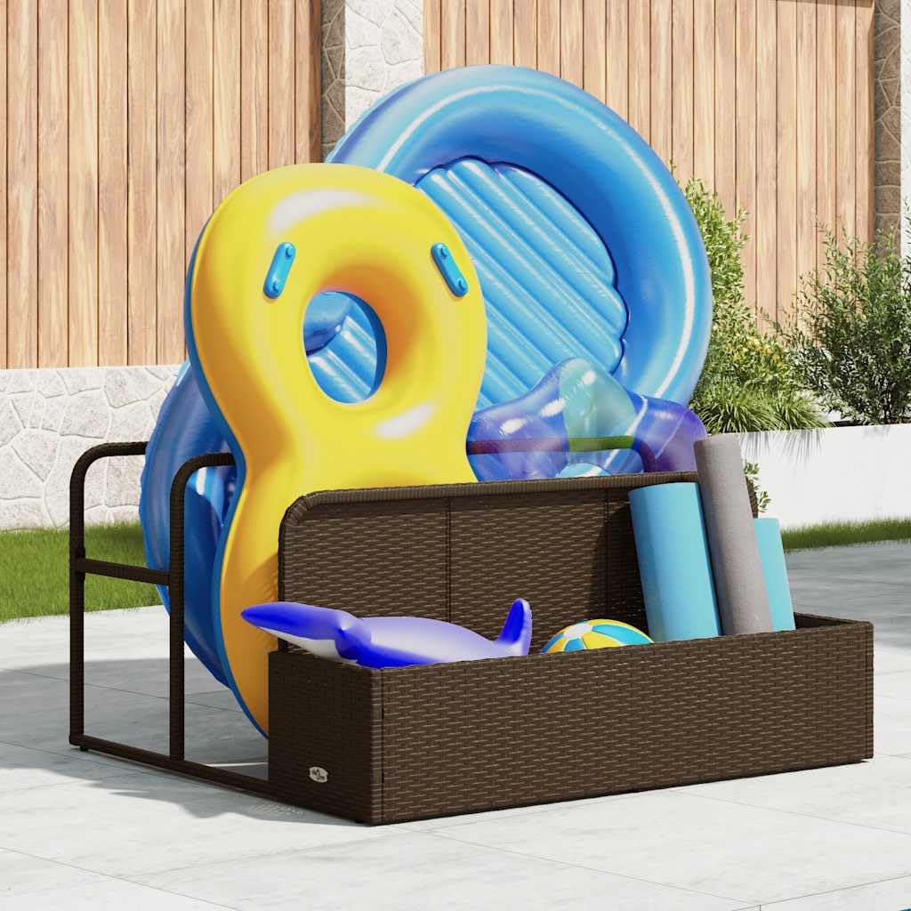 Pool Aufbewahrungsbox Braun 43.31x39.37x22.44 Zoll Poly Rattan mit Fächern Garten Truhe für Poolzubehör Spielzeug Handtücher