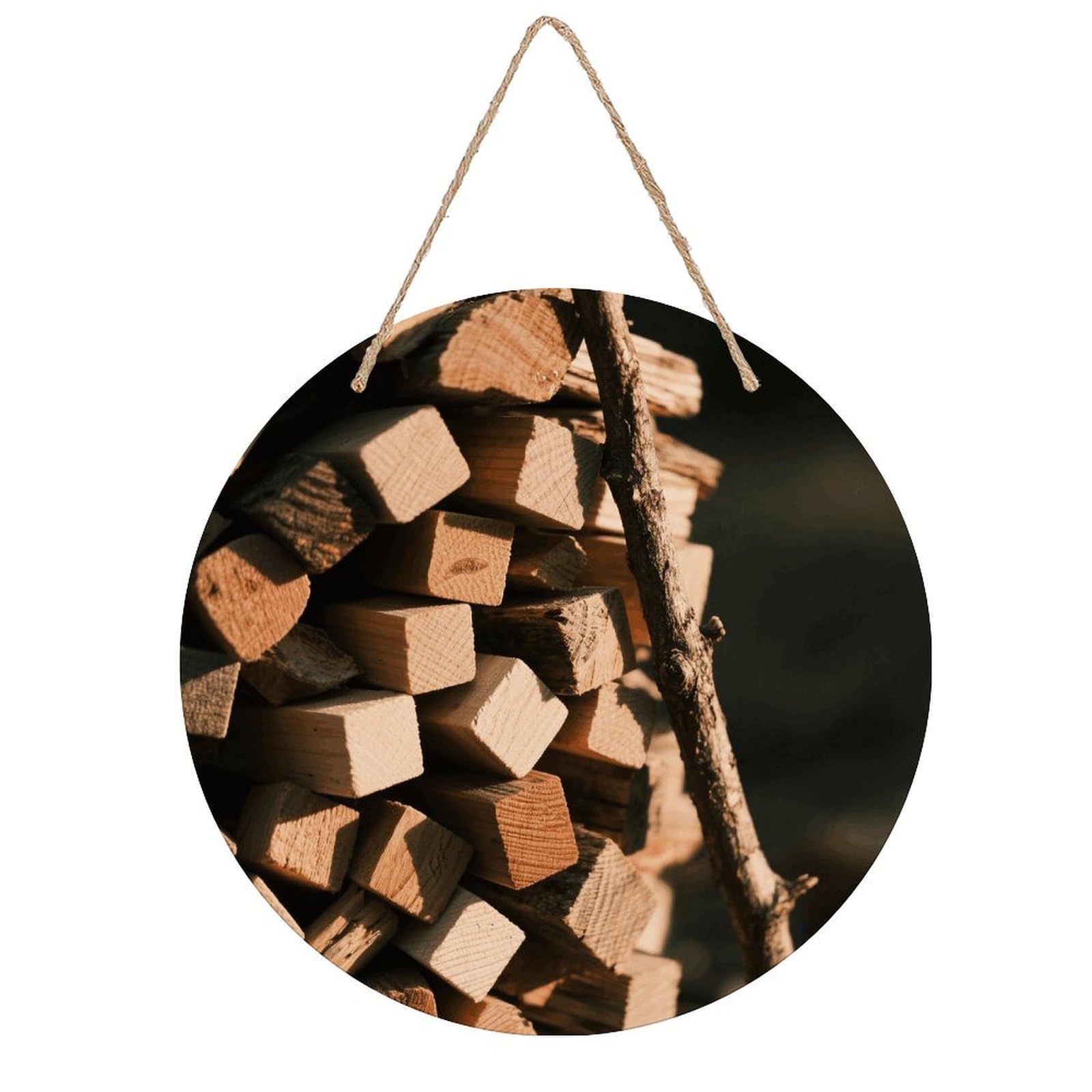 VstaDank Rustic Wood Wall Decor Round Wood Hanging Sign 7.9x7.9 in Wooden Circle Door Hanger with Ropes, Rustic Wall Art Decor for Home Front Door Indoor Outdoor Decoration