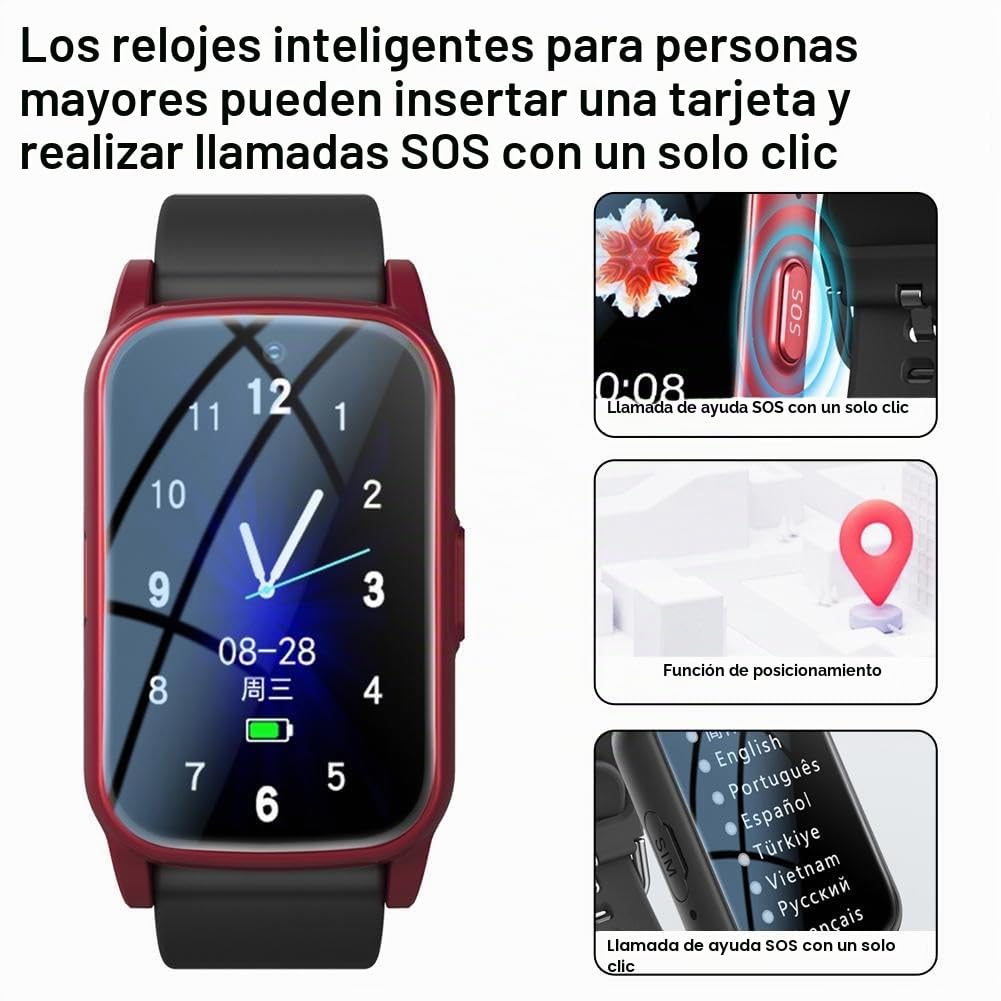 Reloj inteligente para personas mayores, detección de caídas, monitoreo GPS y alarma SOS, monitoreo de fitness impermeable con videollamada HD, con monitor de frecuencia cardíaca/presión arterial