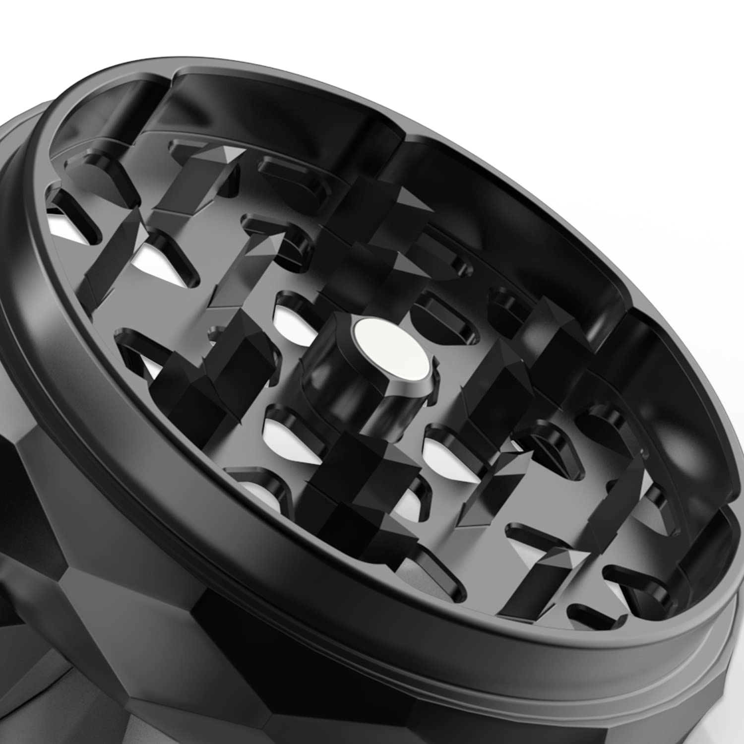 Norddampf Premium Aluminium Grinder, 4-teilig | ∅ 63mm groß | Effizientes Mahlwerk mit messerscharfen Zähnen & Diamantschliff | Robust | 1A Haptik | Magnetischer Deckel | Mit Sieb & Scharber | Schwarz
