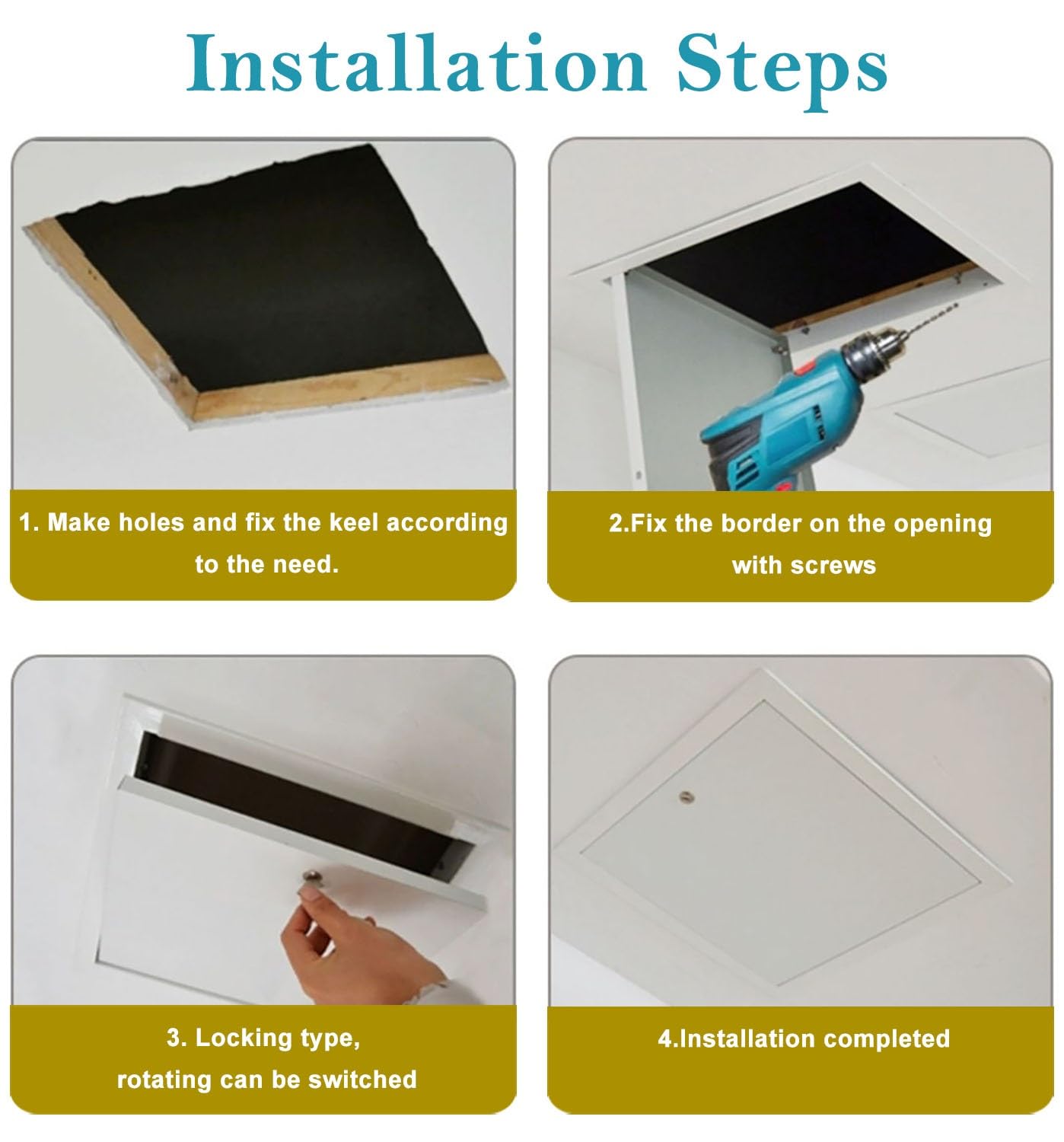 Pannello di accesso impermeabile in metallo per vasca da bagno chiudibile a parete/soffitto, bianco, pannello tecnico per impianti idraulici ed elettrici (40 x 6)