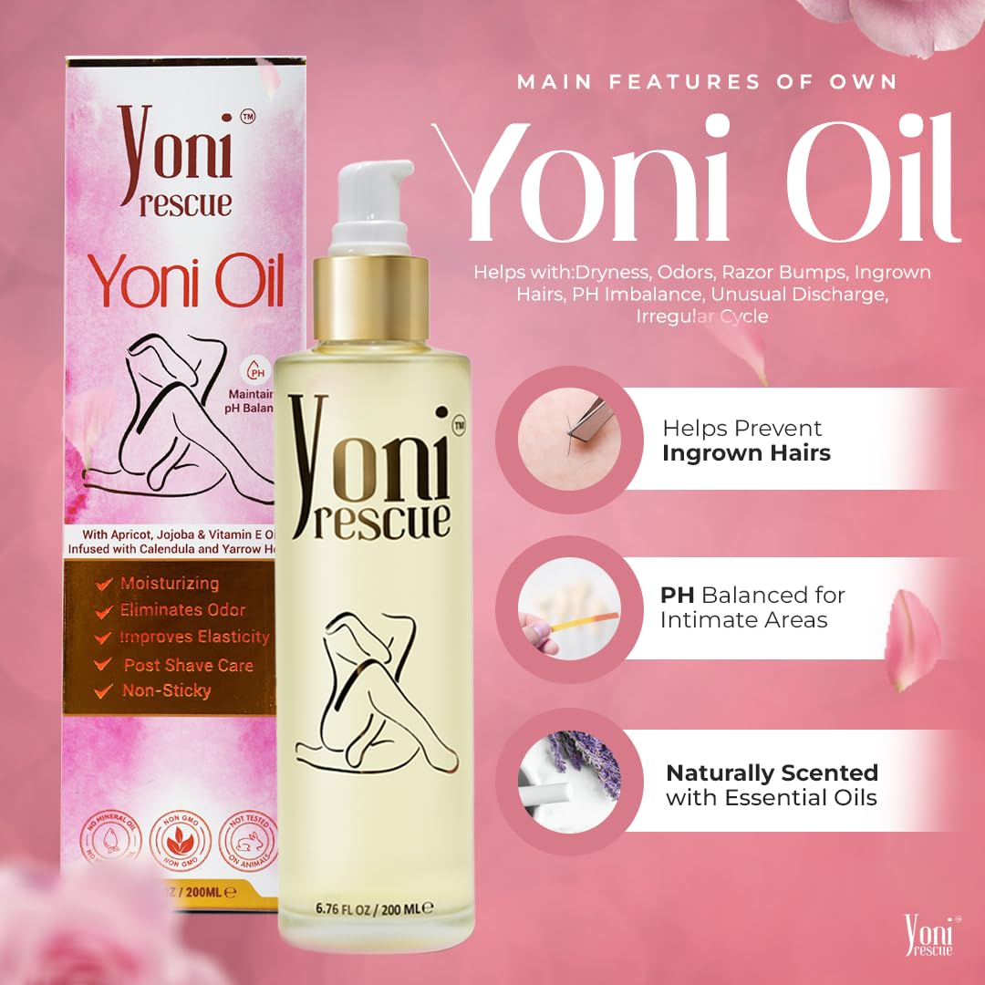 Yoni Oil For Women | Made in USA with Apricot, Jojoba, Vitamin E oil | Daily Moisturizing All Natural Feminine care Oil for Dark Spots, Ingrown Hair | pH Balance | Eliminates Odor | 6.76 oz | Peach