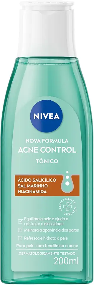NIVEA Tônico Facial Acne Control 200ml - Ajuda a controlar a oleosidade, não obstrui os poros, remove células mortas, reduz a vermelhidão e hidrata a pele acneica