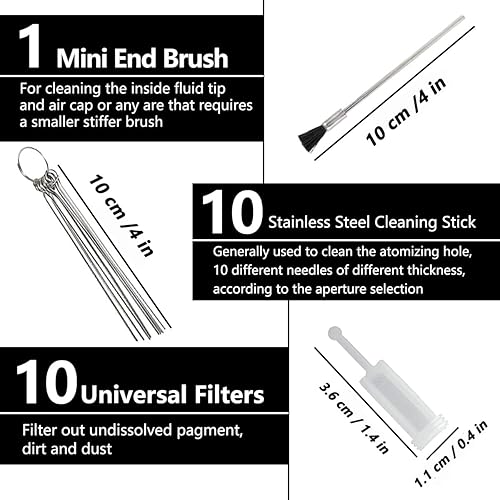 Miniatura 6 de Kit de limpieza de herramientas de pulverización de 21 piezas con 10 filtros de herramientas de pulverización, kit de limpieza de herramientas de