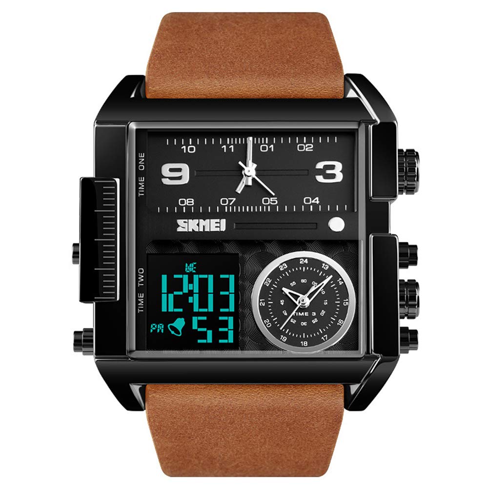Gosasa Leather Men Square Large Face Digital Sports Watch,Led Analog Quartz Wrist Watch With Multi-Time Zone 50M Waterproof Stopwatch, Full Black Watch, Big, Digital (B07YTK181K) Amazon Price History, Amazon Price Tracker