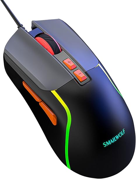 Wired Gaming Mouse, 3600DPI Optical Sensor, Rainbow Optical Effect